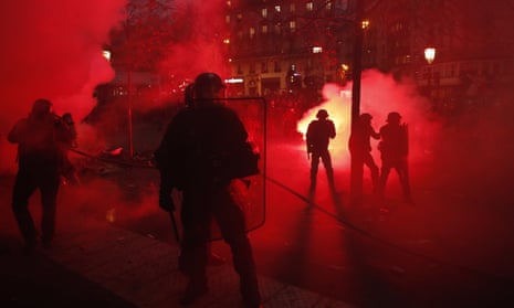 Riot police during a demonstration in Paris on Thursday.