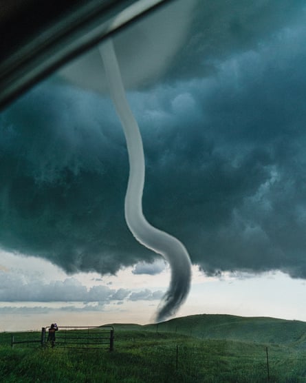 A huge “roped” beginning of a tornado crosses the landscape in South Dakota