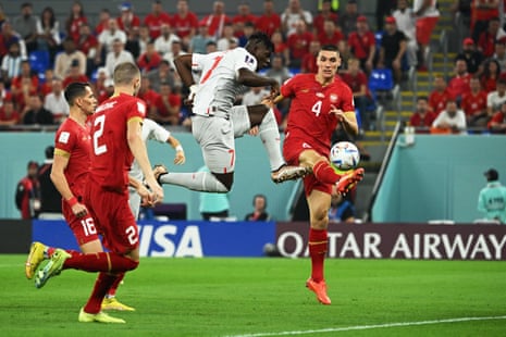 Breel Embolo goes close for the Swiss