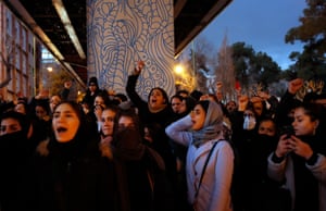 Tehran, Iran: Iranians at Amir Kabir University in the capital protest against the downing of Ukraine International Airlines Flight 752 and hold a vigil for the 176 victims