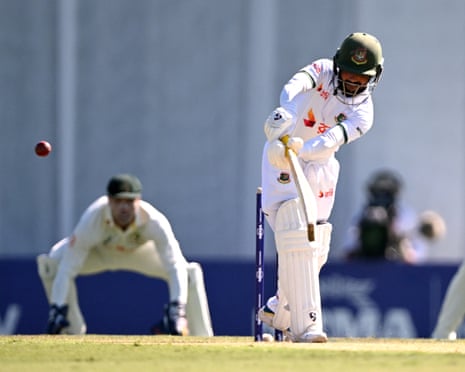 Mominul Haque plays a shot as Australia host Bangladesh on day two of the first Test at Marrara Cricket Ground in Darwin