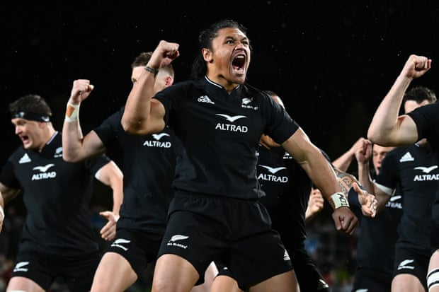 Caleb Clarke of the All Blacks performs the haka before the game against Argentina earlier this month.