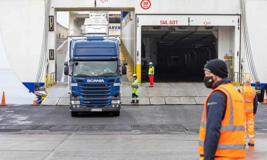 Truck disembarks from ferry