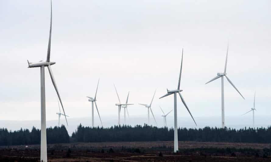 Wind turbines on Eaglesham Moor, southwest of Glasgow. The UK government wants to build more.