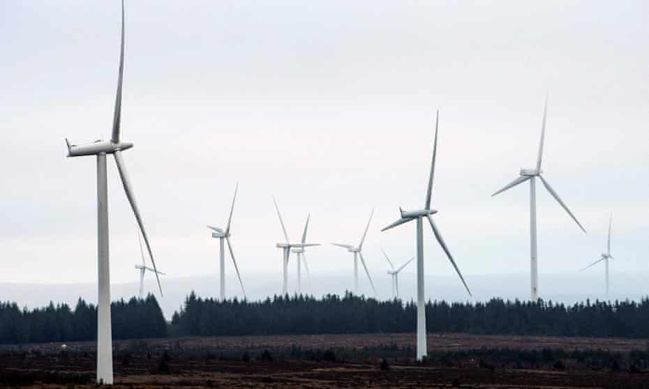Turbines at Whitelee onshore windfarm, south-west of Glasgow