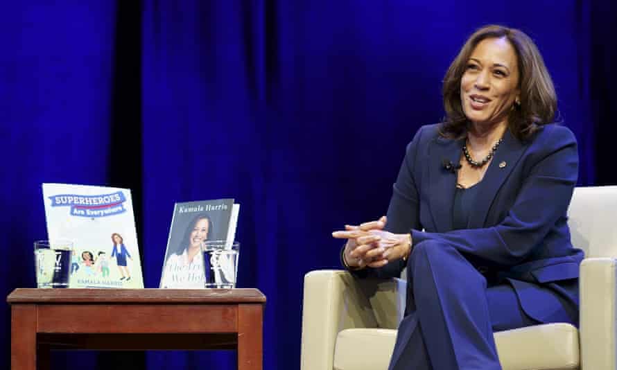 Kamala Harris promoting her book in 2019. The New York Post falsely claimed it was being handed out to migrant children in California.