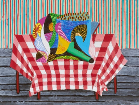 David Hockney’s Abstraction Resting on a Red and White Checkered Tablecloth, 2025.