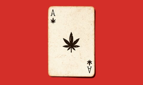 ace playing card with marijuana leaf as suit