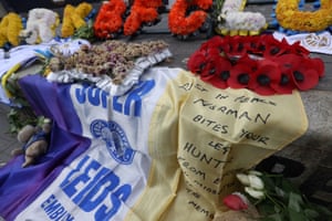 Tributes for Hunter outside Elland Road.