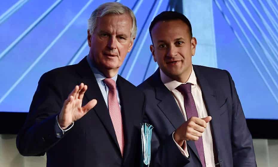 The EU’s chief Brexit negotiator Michel Barnier (left) gives a joint speech with Leo Varadkar in Dundalk, Ireland.