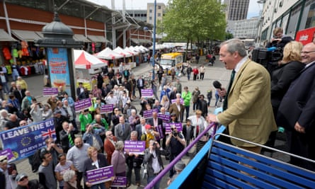 Rising populism … Ukip leader Nigel Farage in Birmingham, 2016, campaigns to leave the EU.