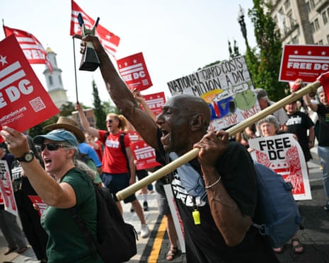 Demonstrators rally during a ‘Free DC’ protest in Washington DC