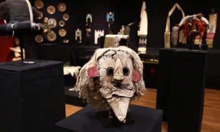 A mask on display on the eve of a sale at Drouot