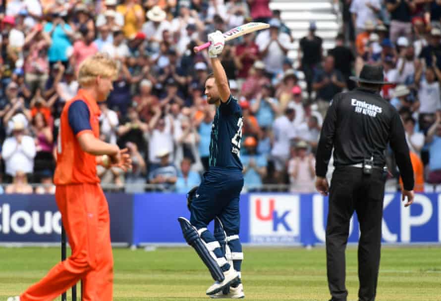 England’s Dawid Malan celebrates reaching his century.