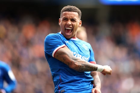 Rangers' James Tavernier celebrates scoring their side's second goal of the game from a penalty kick.