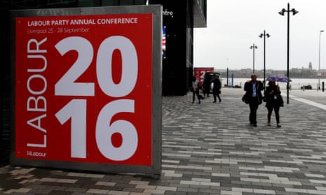 Delegates arrive for the second day of the Labour party conference in Liverpool.