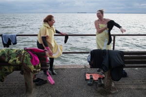 Swimmers dry off at Leigh on Sea