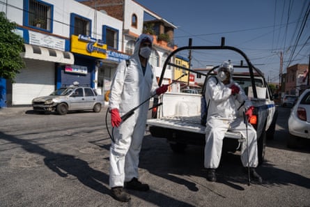 San Luis Potosí council workers sanitising the streets, 16 April 2020.