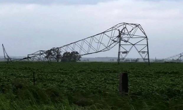 Transmission towers toppled by high winds in South Australia on 28 September