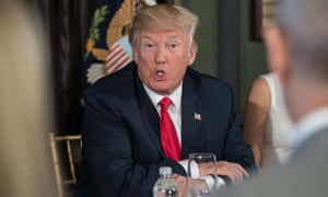 Donald Trump speaks at a meeting with administration officials at the Trump National Golf Club in Bedminster, New Jersey on Tuesday.