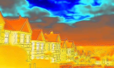 Heat loss in a row of houses, using a thermal camera
