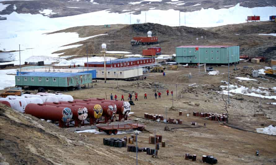 Decorated fuel tanks at the Chinese Research Station Zhongshan Larsemann Hills East Antarctic Coast