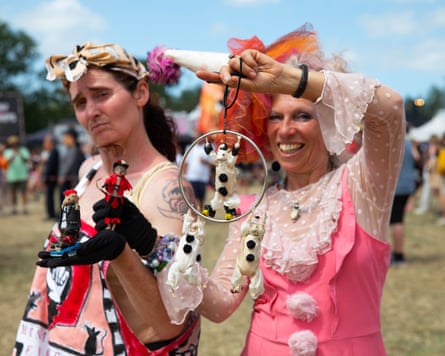 Feminist Mouse Circus showing off their mice at Glastonbury