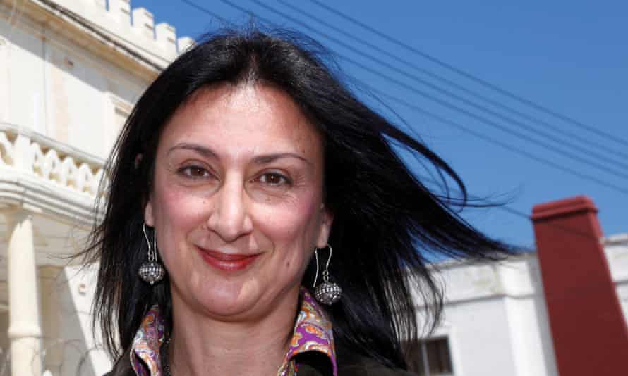 The late Maltese investigative journalist Daphne Caruana Galizia outside the Libyan Embassy in Malta on 6 April 2011.