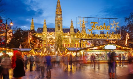 An open-air Christmas market in Vienna.