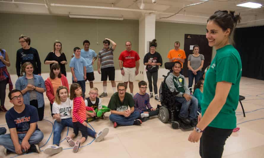 Katie Mann, co-founder of 4th Wall, leads a theater class at Michigan State University.