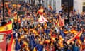 Protesters waving Spanish flags