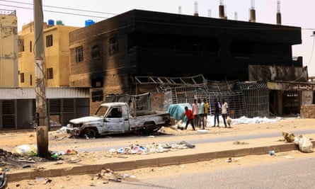 Buildings damaged by fighting near Khartoum’s central market.