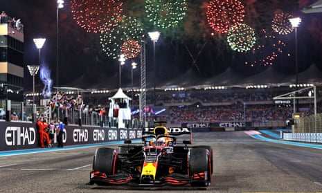 Red Bull's Max Verstappen crosses the line in Abu Dhabi in December 2021