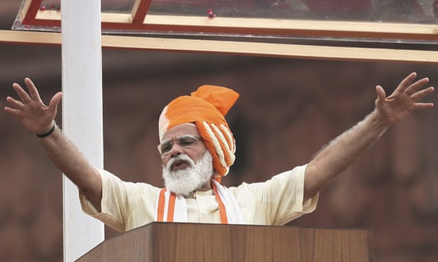 Indian Prime Minister Narendra Modi addresses the nation during Independence Day celebrations.