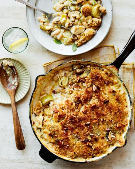 A cheesy bean gratin, plus asparagus with a nutty relish: Anna