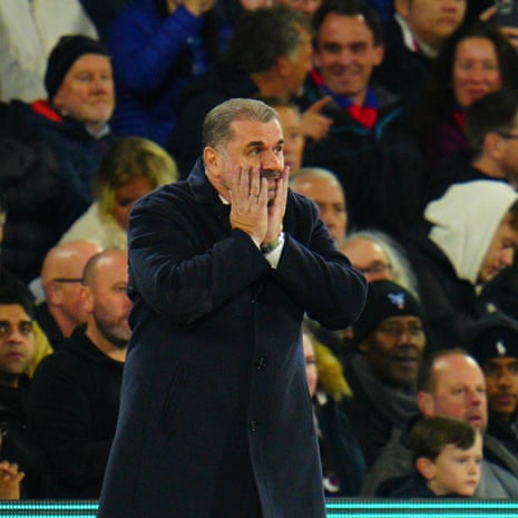 Ange Postecoglou, manager of Tottenham Hotspur looks on.