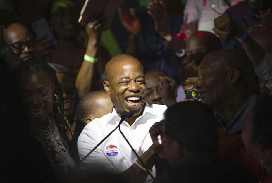 Eric Adams with supporters during his election night party in New York.