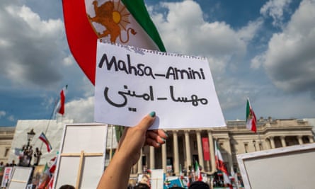 Activists in London mark the anniversary of Mahsa Amini’s death in police custody in Iran on 16 September 2022.