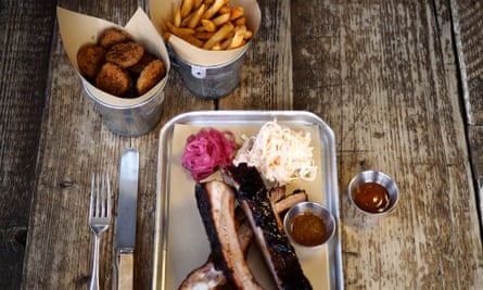 Barbecue ribs and fries served up at east London restaurant and pub Duke's Brew and Cue.