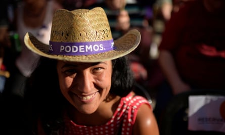 A supporter of Podemos attends a campaign event ahead of Spain’s general election in 2016.
