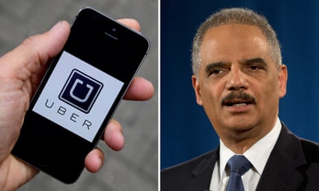 Uber app logo and Eric Holder