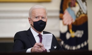 Joe Biden participates in a roundtable discussion on a coronavirus relief package in the State Dining Room of the White House in Washington, on March 5.