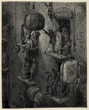 Warehousing in the City ... ‘The warehouse-men pause aloft on their landing-stages, book in hand, to contemplate us ... The man bending beneath an immense sack turns up his eyes from under his burden, and appears pleased that he has disturbed us.’