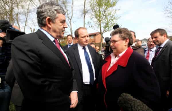 Bigotgate: Gordon Brown talking with Rochdale resident Gillian Duffy in 2010.