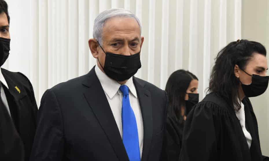 Benjamin Netanyahu at a hearing at the district court in Jerusalem
