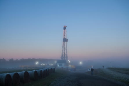 A hydro fracking tower used for gas drilling in Pennsylvania.
