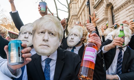 Protesters dressed as Boris Johnson outside Downing Street, London, 14 January 2022