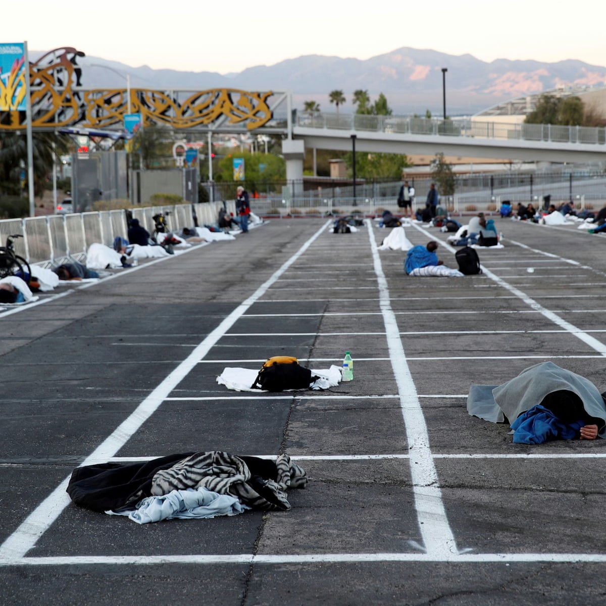 Las Vegas Parking Lot Turned Into Homeless Shelter With Social Distancing Markers Las Vegas The Guardian Las Vegas Parking Lot Turned Into Homeless Shelter With Social Distancing Markers Las Vegas The Guardian