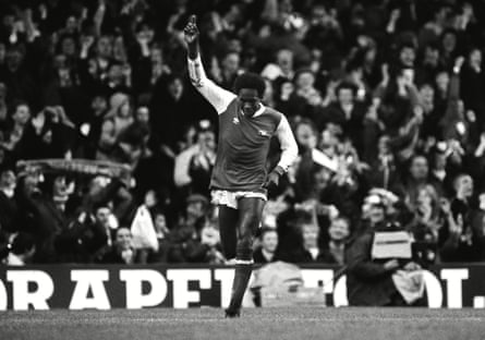 Raphael Meade celebrates scoring for Arsenal v Manchester City in October 1981, a month after his first-touch goal on debut against Panathinaikos.