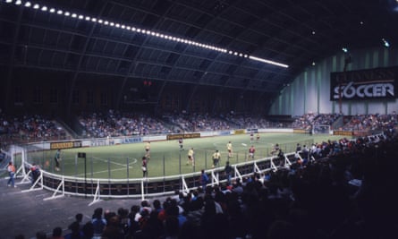 Crowds pack into the G-Mex Centre in Manchester for the the Guinness Soccer Six championship in 1986.